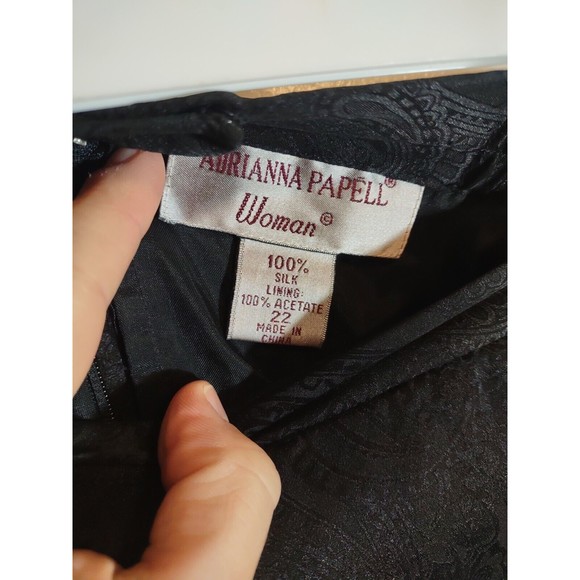 Adrianna Papell Women's 22 Black Paisley Silk Skirt Vintage Lined Art to Wear - Picture 3 of 7
